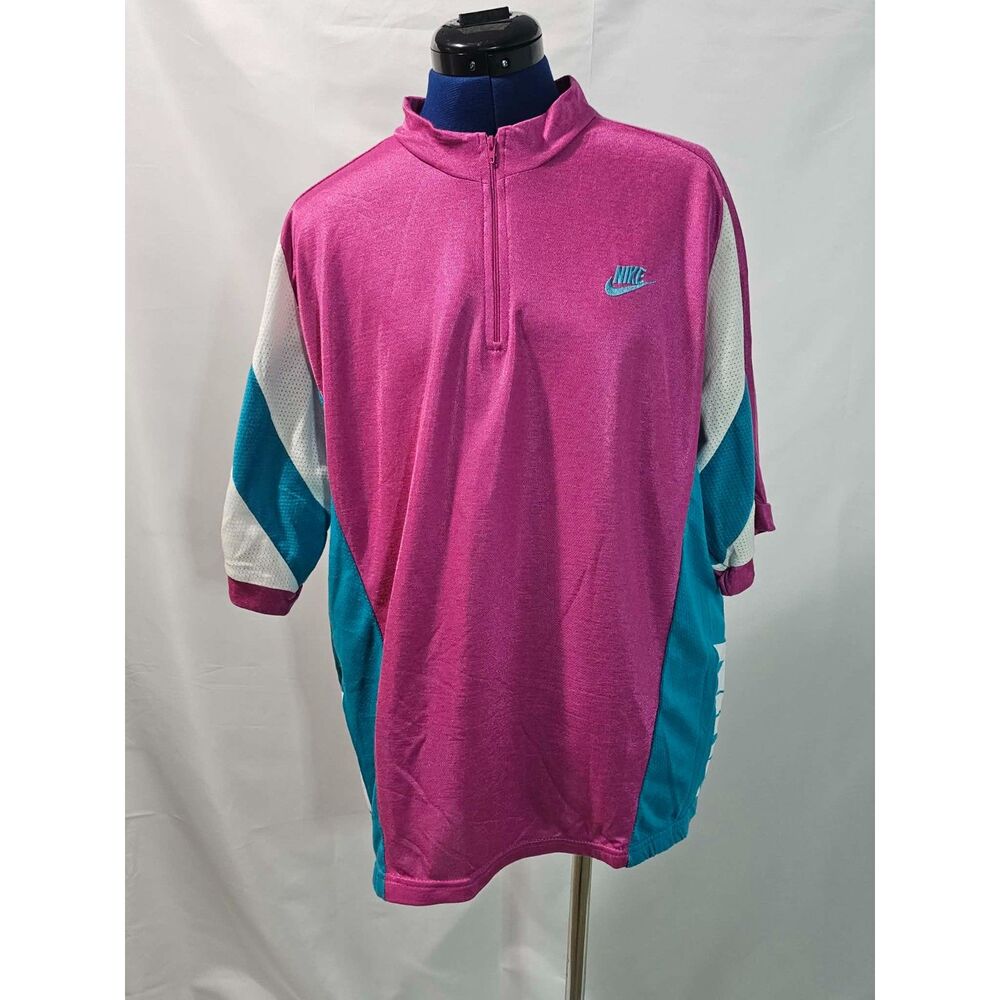 Nike Vintage Y2K Cycling Jersey Men’s XL Pink Teal Colorblock 1/4 Zip
